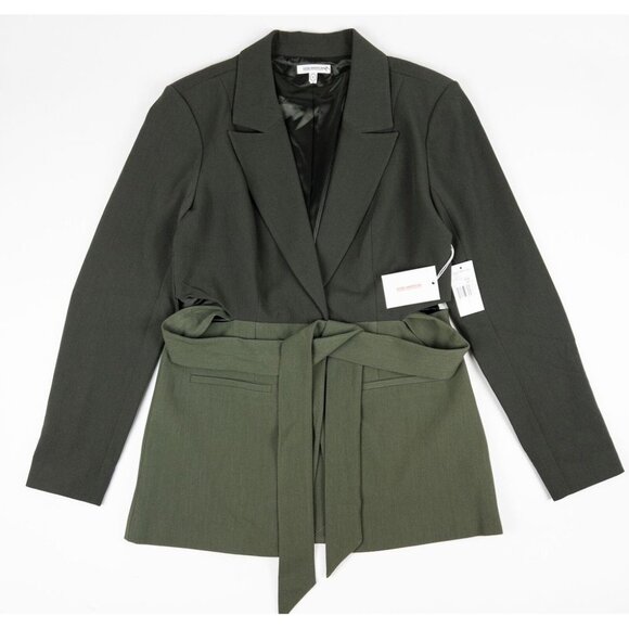Good American Blazer Jacket Women's 3 Two-Tone Sage Green Side Slit Belted - Picture 1 of 16